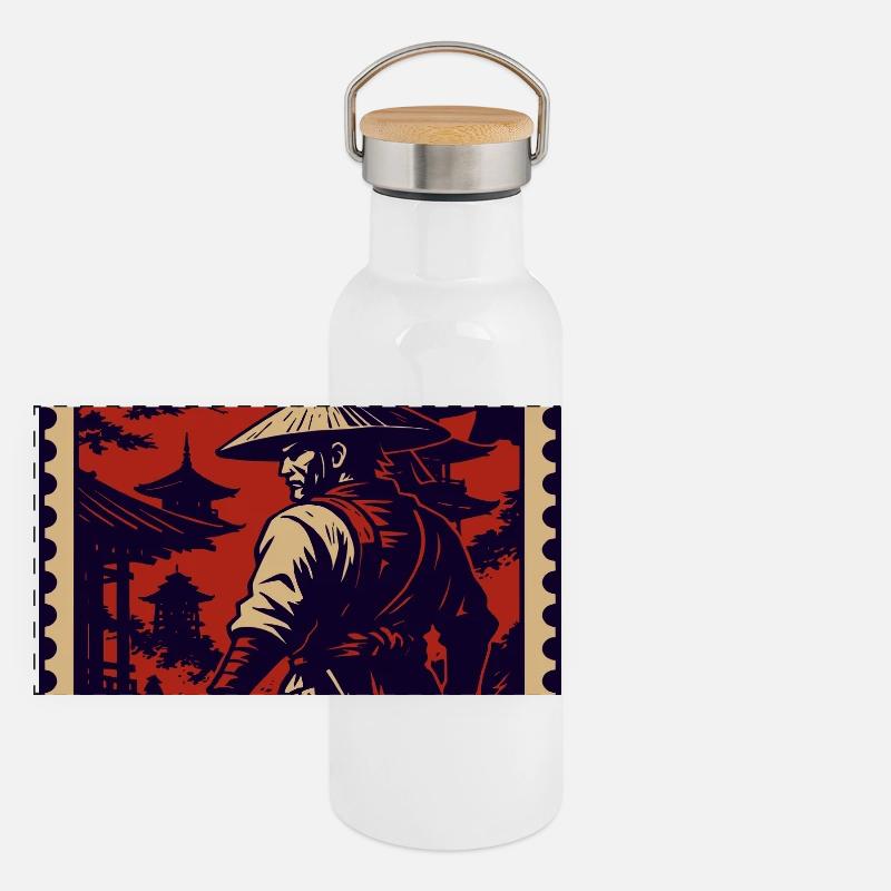 Red Samurai Stamp of Honor Panoramic Thermal Bottle with Bamboo Lid