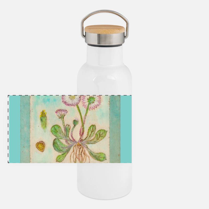 Daisy Vibes - Gourde isotherme avec bouchon en bambou - blanc