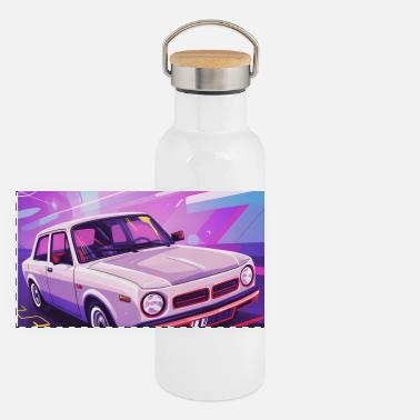 Synthwave Auto in stile retrò Thermos con coperchio in bambù