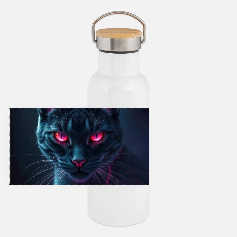 red eye cat Panorama Thermosflasche mit Bambusdeckel
