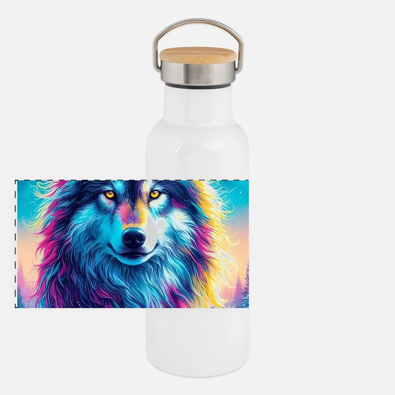 Wolf Panorama Thermosflasche mit Bambusdeckel