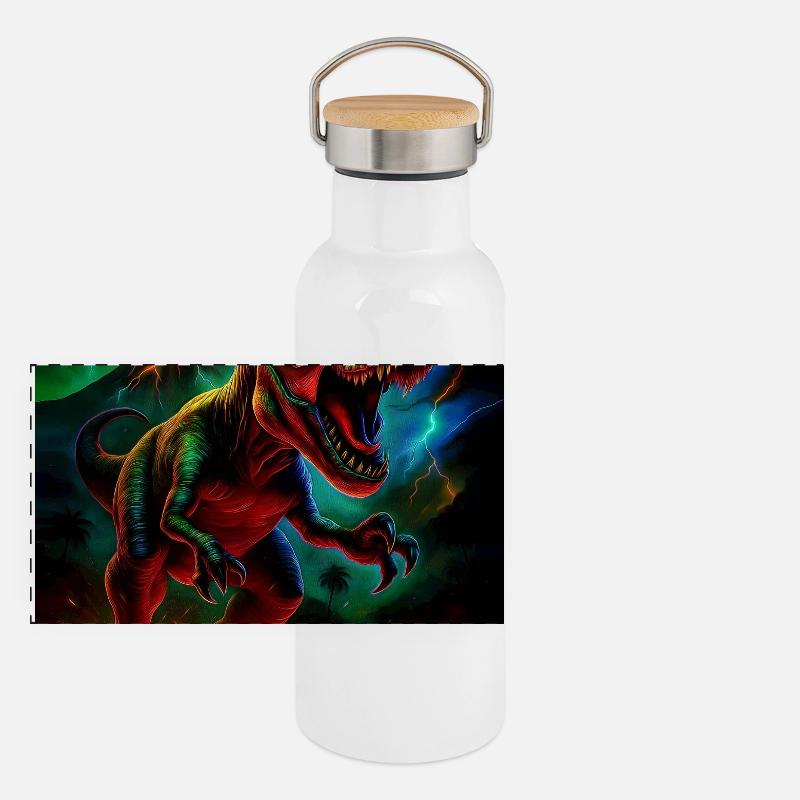 Tyran du volcan dans Neon Fire Gourde isotherme avec bouchon en bambou