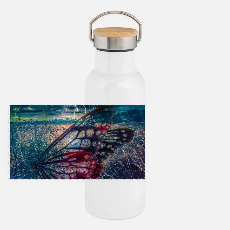 Schmetterling unter Sturmlicht Panorama Thermosflasche mit Bambusdeckel