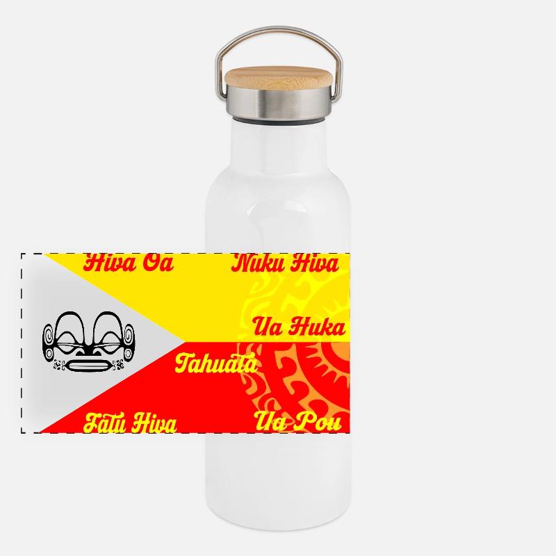 Marquesan Flagge - Personalisiert Panorama Thermosflasche mit Bambusdeckel