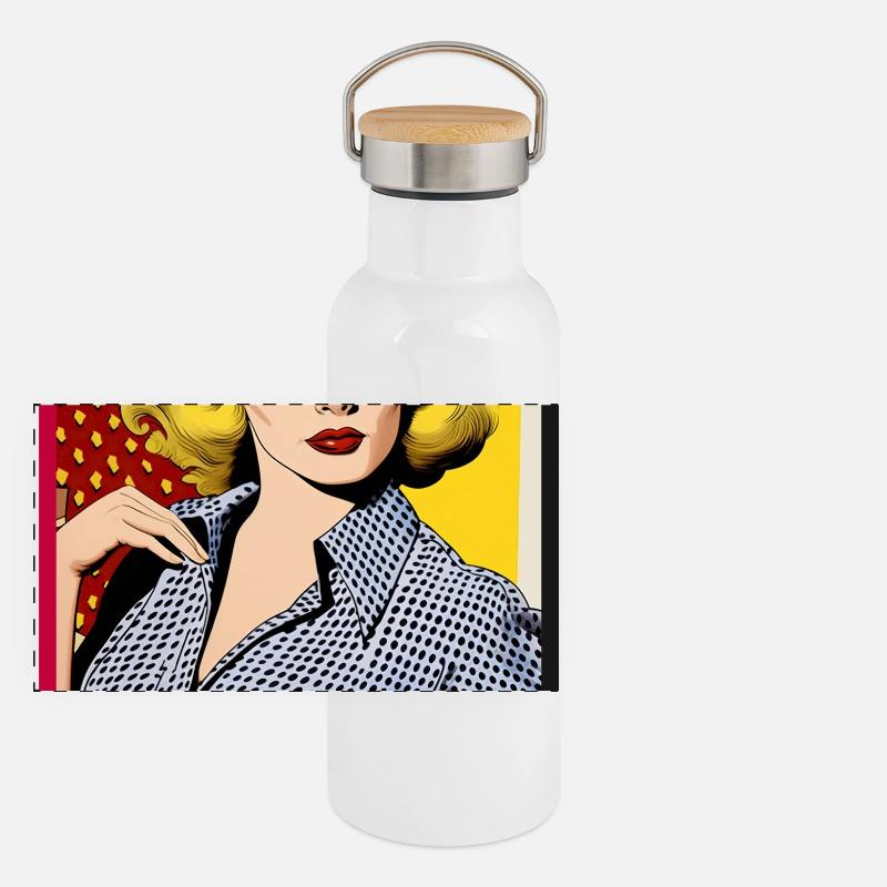 Pop Art Diva Retro Look Polka Dot Blouse Mode Gourde isotherme avec bouchon en bambou