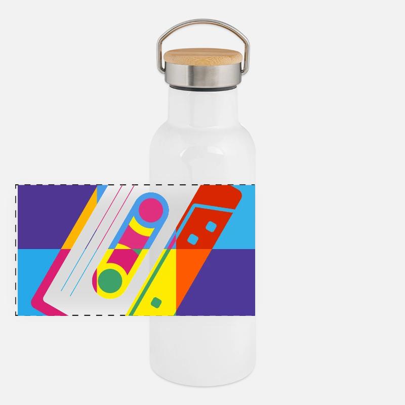 Retro Cassetta Tape Pop Art Illustrazione - Thermos con coperchio in bambù - bianco