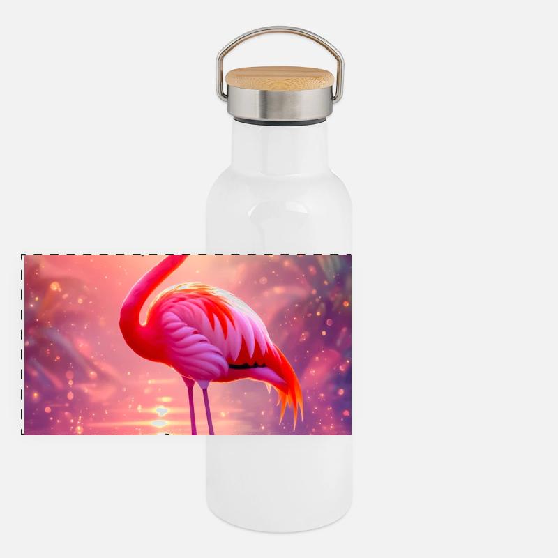 Flamingo – Geist der Anmut und Farbe Panorama Thermosflasche mit Bambusdeckel