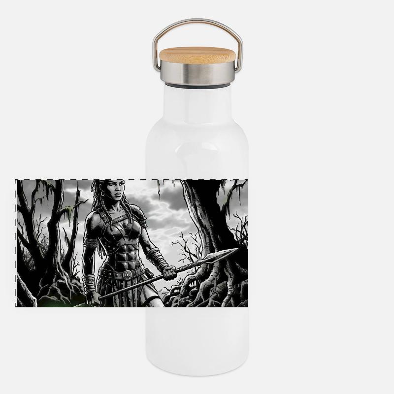 Guerrier dans le Marais Vert Gourde isotherme avec bouchon en bambou