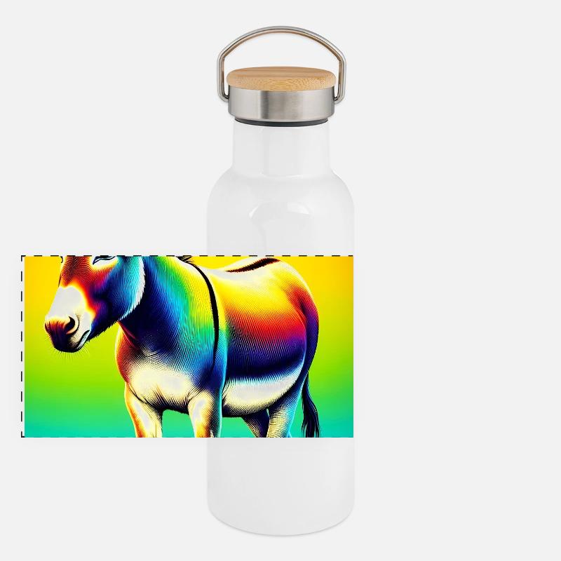 Esel-Maultier Panorama Thermosflasche mit Bambusdeckel