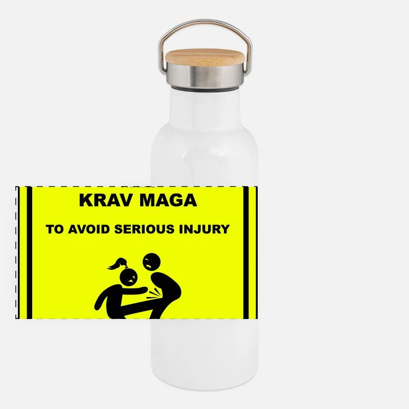 Warnung! Dieses Mädchen macht Krav Maga - Panorama Thermosflasche mit Bambusdeckel - Weiß