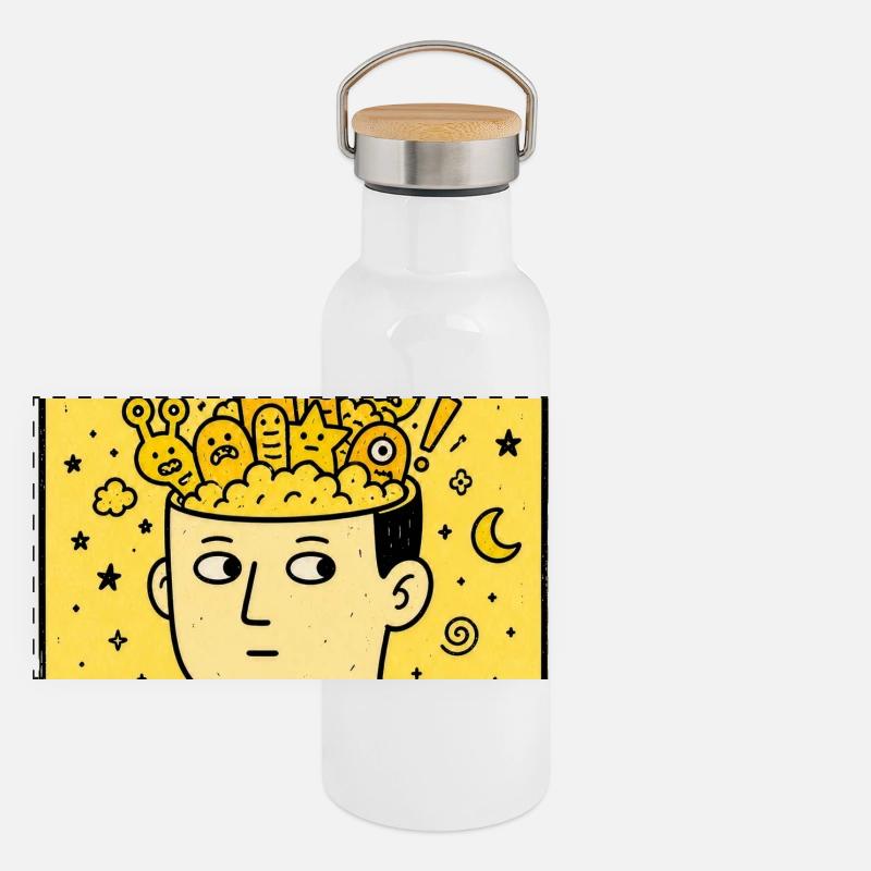 ARRÊTE DE PENSER. COMMENCE À VIVRE. Gourde isotherme avec bouchon en bambou