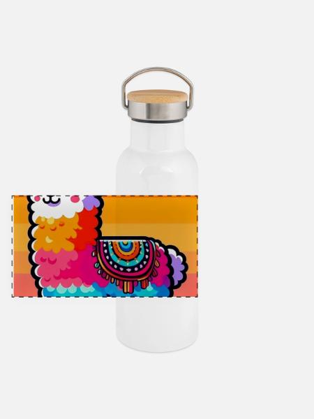 Alpaka - Panorama Thermosflasche mit Bambusdeckel - Weiß