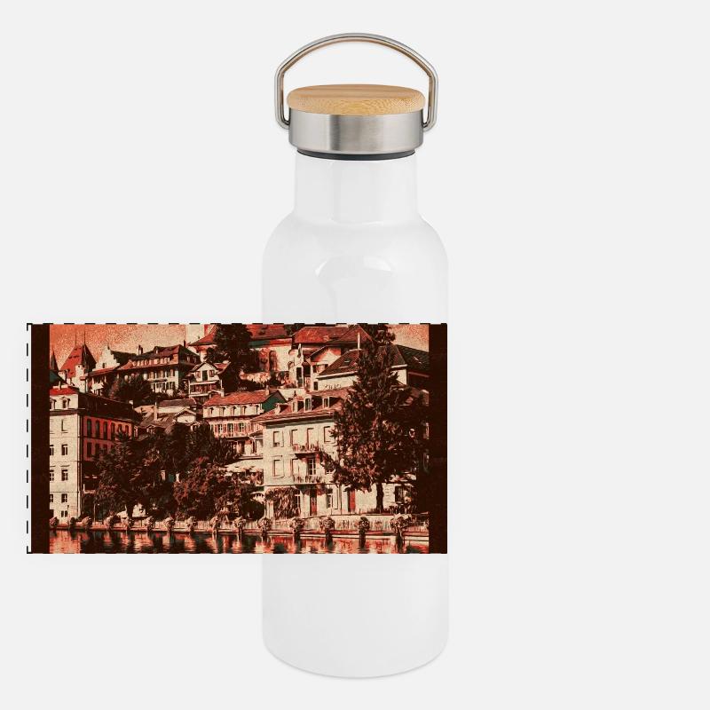 Thun Skyline Panorama Thermosflasche mit Bambusdeckel