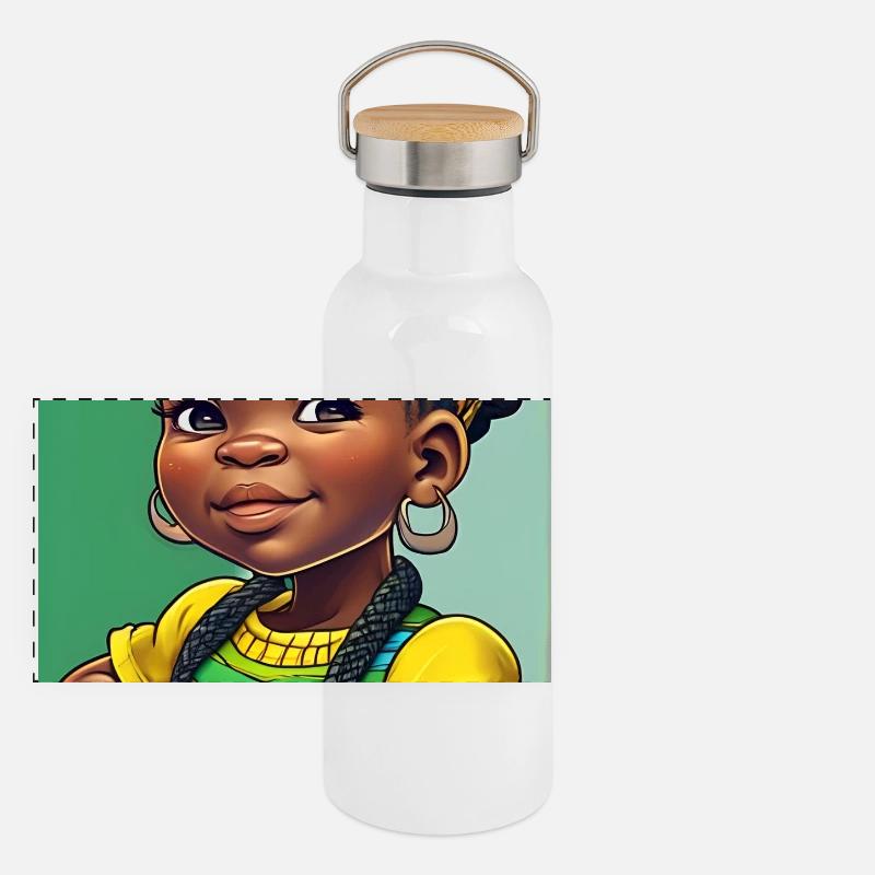 Buntes Afro-Kind in Zöpfen Panorama Thermosflasche mit Bambusdeckel