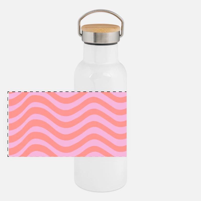 Stripe Wave Pattern - Pink Customizable Panoramic Thermal Bottle with Bamboo Lid