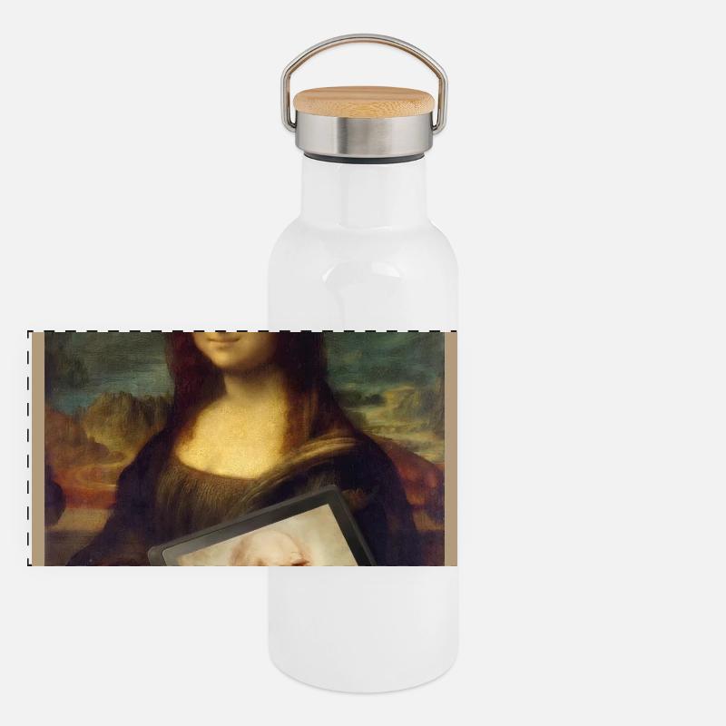 Mona Lisa Tablet Sketch Mashup Panoramic Thermal Bottle with Bamboo Lid
