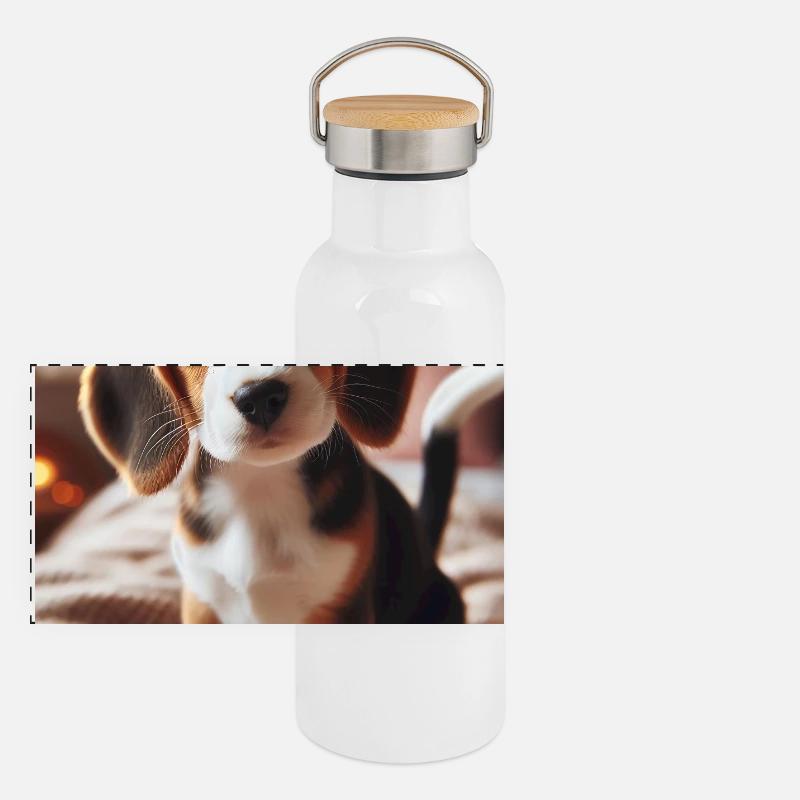 Adorable chiot Beagle sur une couverture douillette Gourde isotherme avec bouchon en bambou