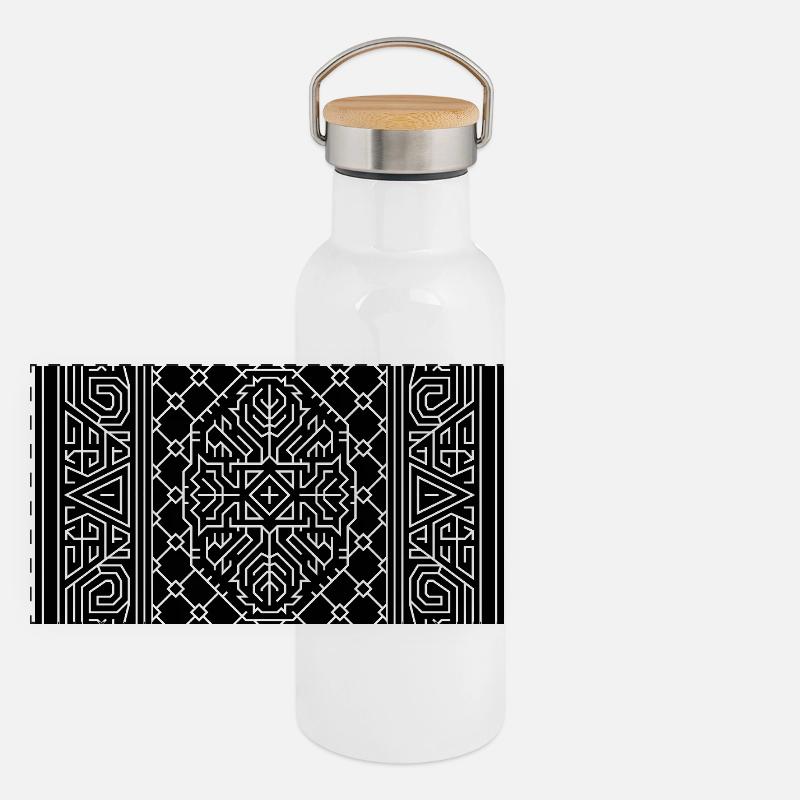 Geometric Playing Card Vector Art Black Panoramic Thermal Bottle with Bamboo Lid