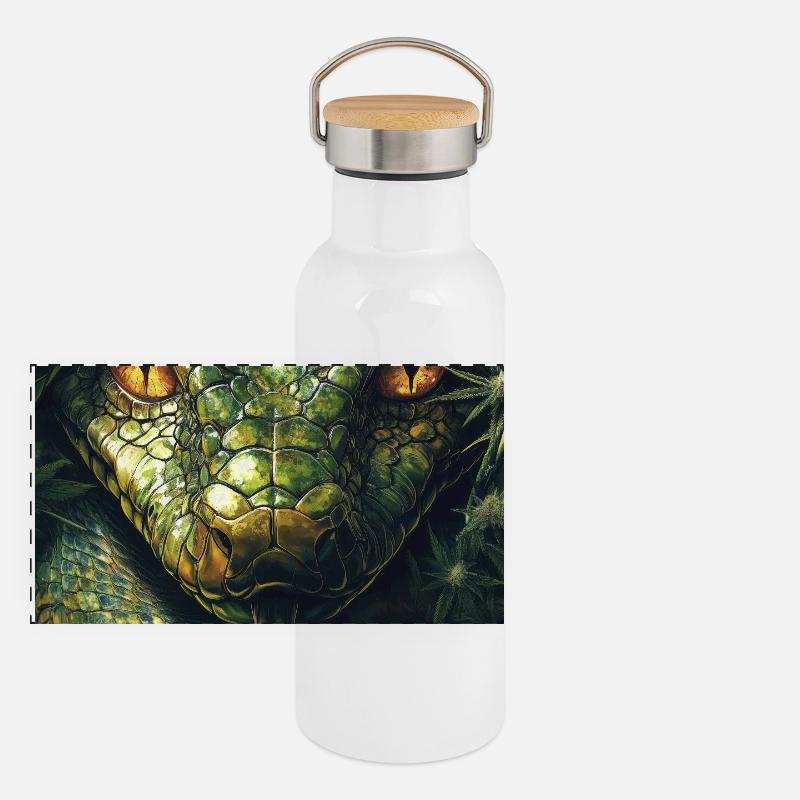 Schlangenauge mit Blattmuster Panorama Thermosflasche mit Bambusdeckel