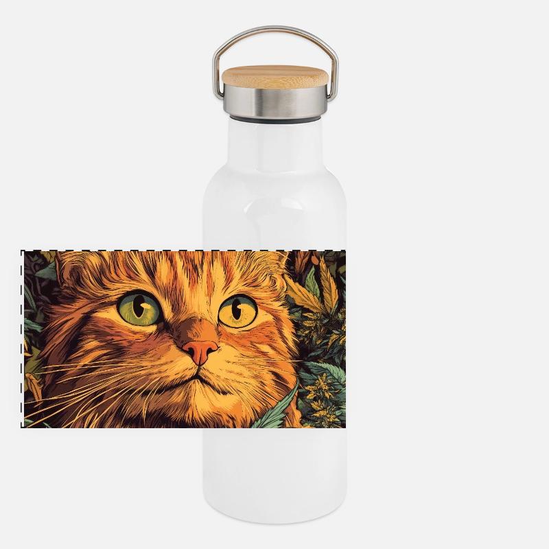 Visage de chat dans la forêt de chanvre Gourde isotherme avec bouchon en bambou