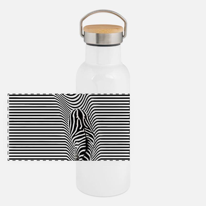 Zebra Optical Illusion Panoramic Thermal Bottle with Bamboo Lid