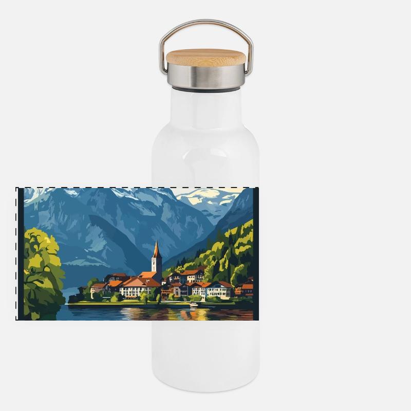 Entdecken Sie den alpinen Brienzersee in der Schweiz Panorama Thermosflasche mit Bambusdeckel