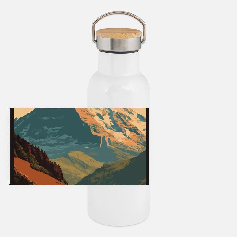 Entdecken Sie Swiss Landscape Jungfrau in der Schweiz Panorama Thermosflasche mit Bambusdeckel