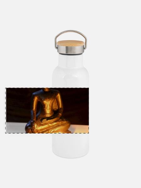 buddha Poster - Panorama Thermosflasche mit Bambusdeckel - Weiß