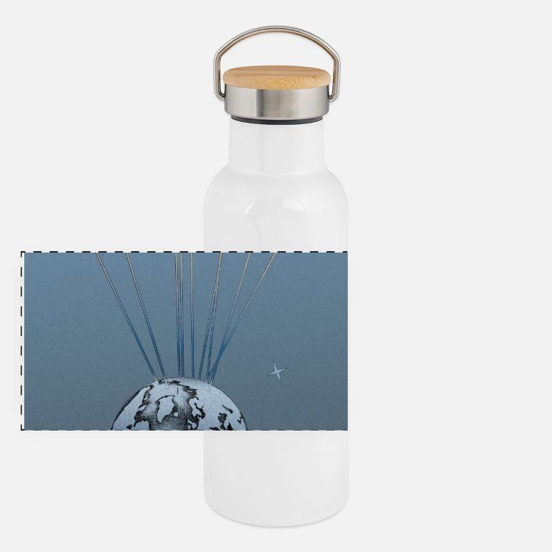 Celestial Foam: The Earth Hanging from the Clouds Panoramic Thermal Bottle with Bamboo Lid