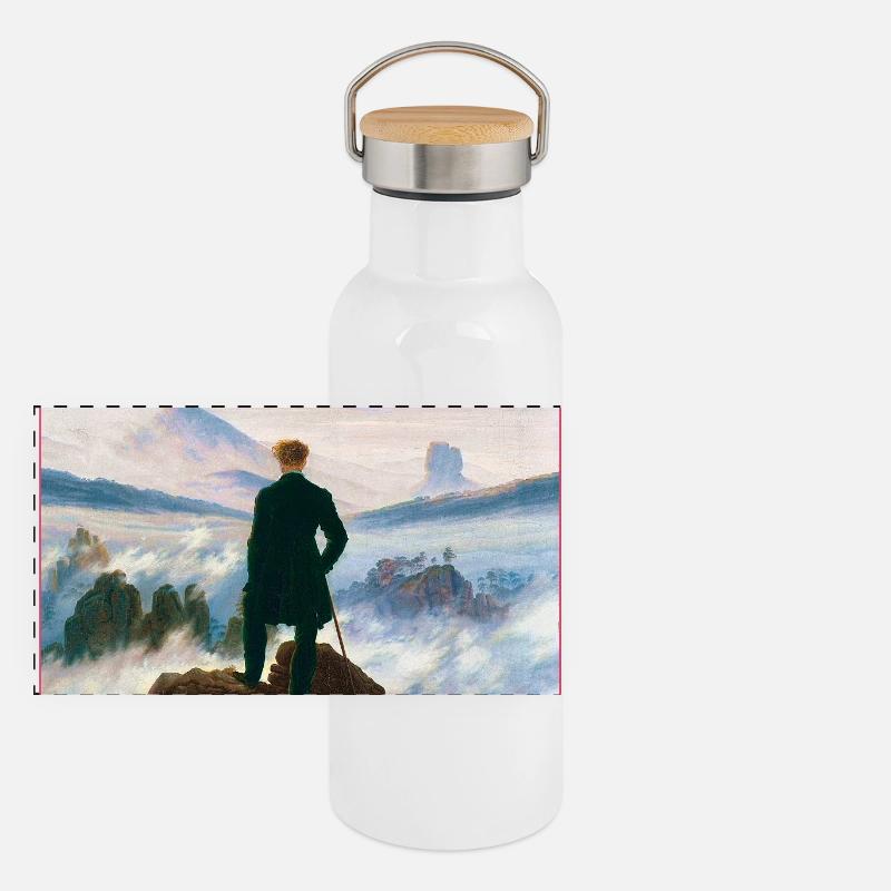 Caspar David Friedrich Vagabond au-dessus de la mer de brouillard Gourde isotherme avec bouchon en bambou