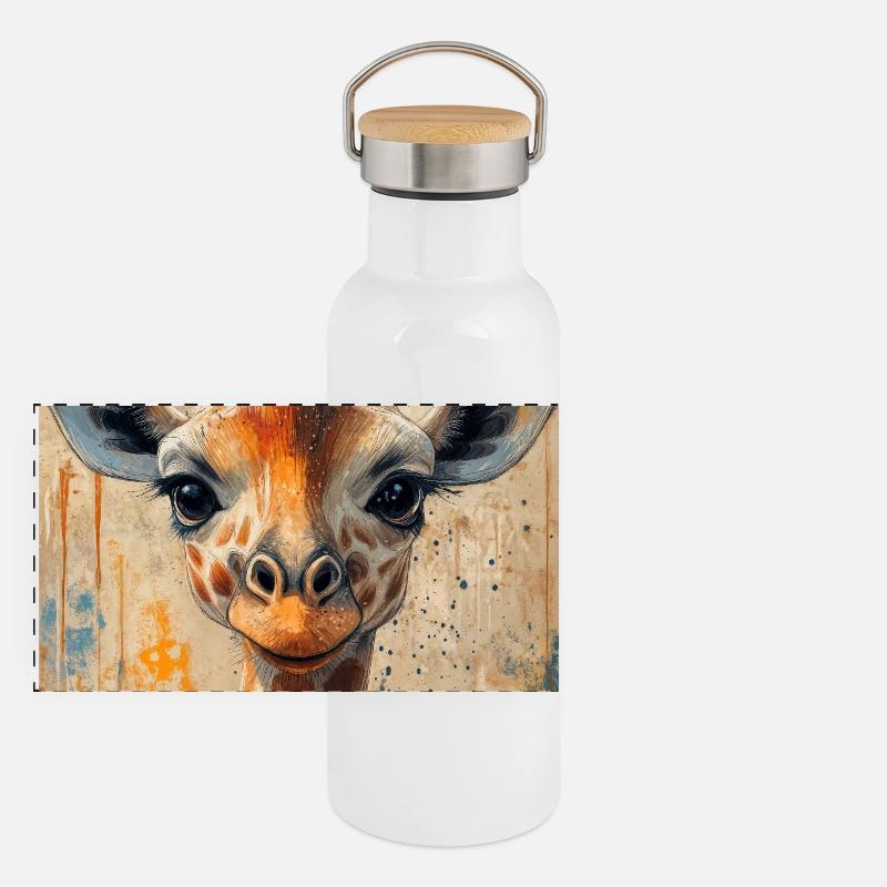 Illustration einer Giraffe Panorama Thermosflasche mit Bambusdeckel