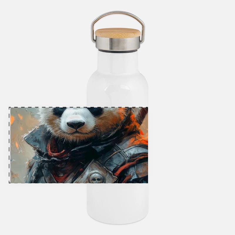 Illustration eines humanoiden Pandas Panorama Thermosflasche mit Bambusdeckel