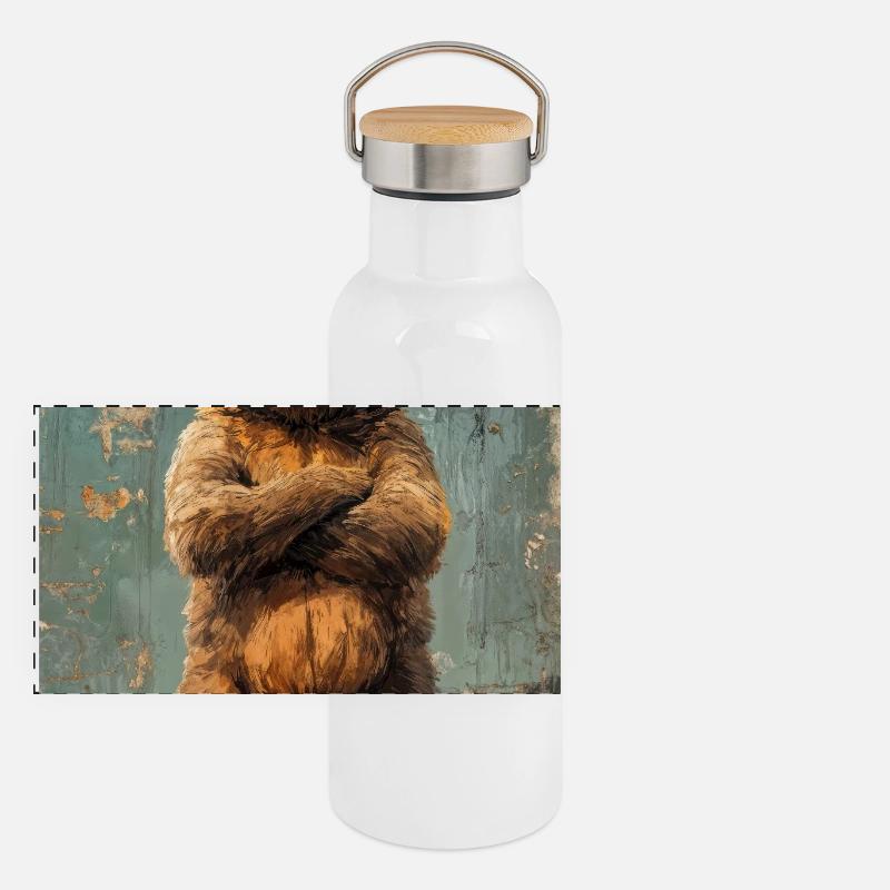 Illustration eines Bären Panorama Thermosflasche mit Bambusdeckel