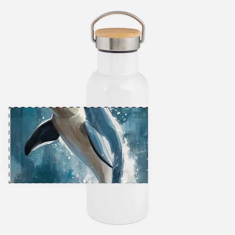 Illustration eines Delfins Panorama Thermosflasche mit Bambusdeckel