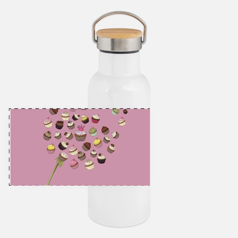 Puff Cake – Funny Cupcake Design Panoramic Thermal Bottle with Bamboo Lid