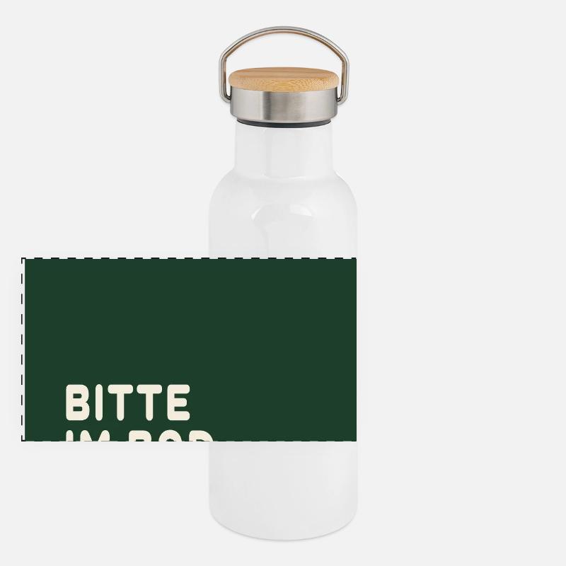 Minimal Statement – Design vert foncé et crème Gourde isotherme avec bouchon en bambou