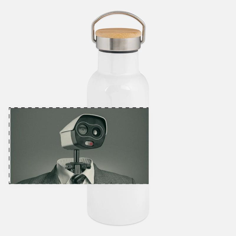 Monitored Minimal Surveillance Poster Panoramic Thermal Bottle with Bamboo Lid
