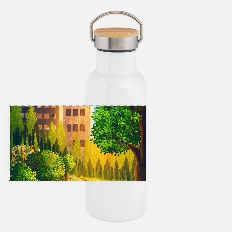 Green route between skyscrapers Panoramic Thermal Bottle with Bamboo Lid