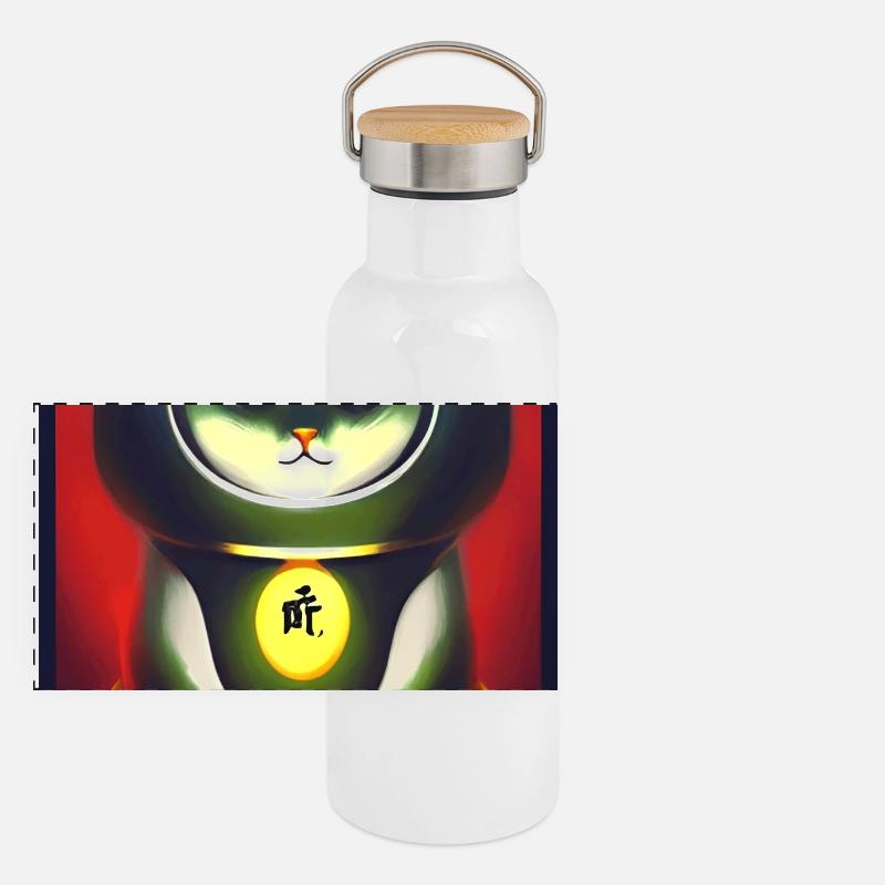 Maneki neko 3 Gourde isotherme avec bouchon en bambou
