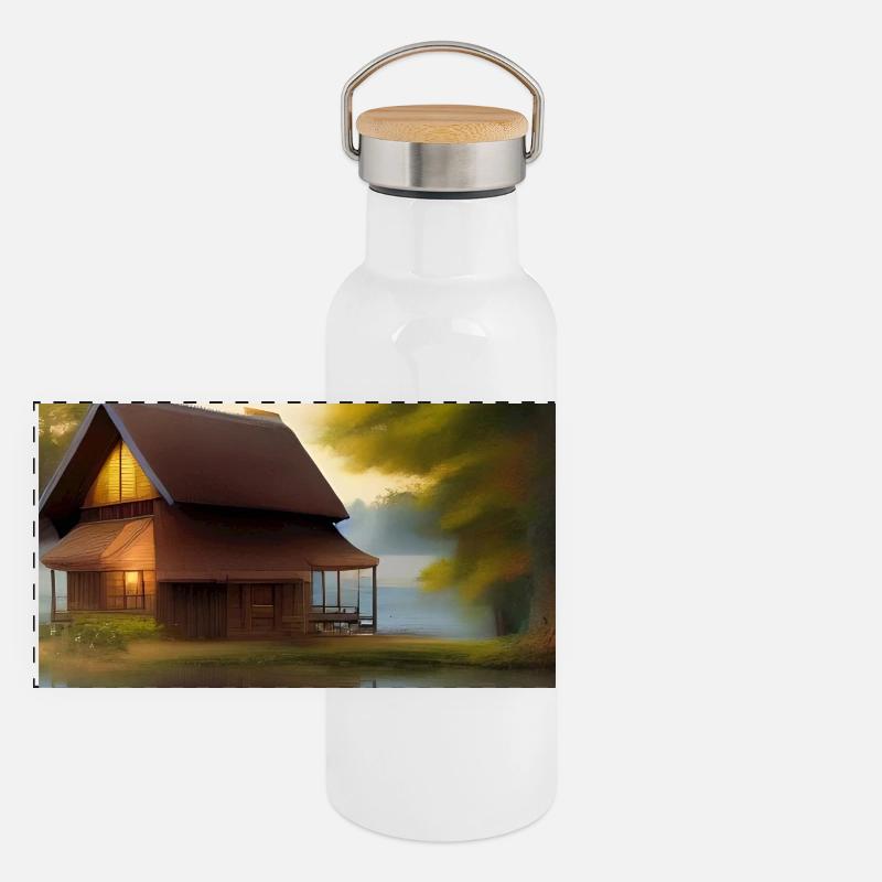 Charming lakeside cabin Panoramic Thermal Bottle with Bamboo Lid