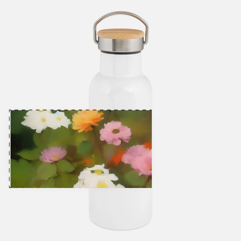 Fleurs et papillon Gourde isotherme avec bouchon en bambou