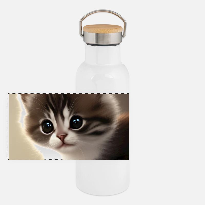 Bébé chat Gourde isotherme avec bouchon en bambou