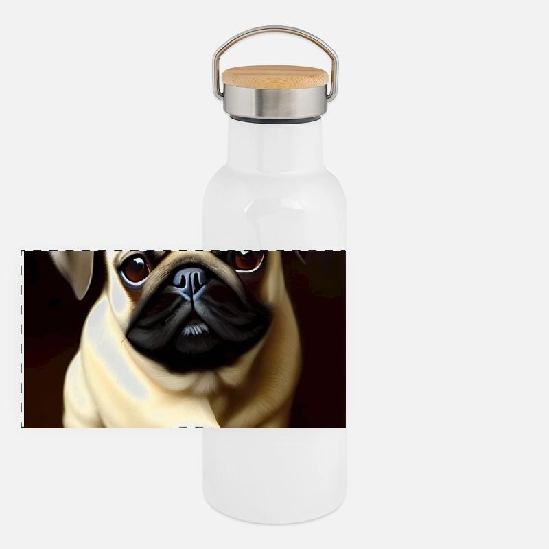 Mops Hund Panorama Thermosflasche mit Bambusdeckel