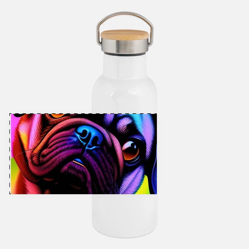 Mops Hund Panorama Thermosflasche mit Bambusdeckel