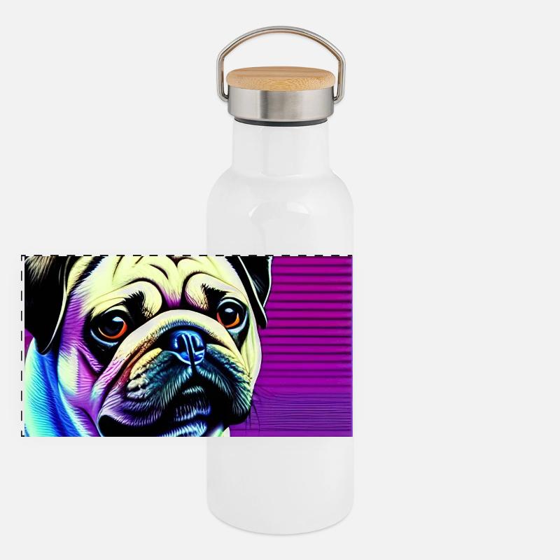 Mops Hund Panorama Thermosflasche mit Bambusdeckel