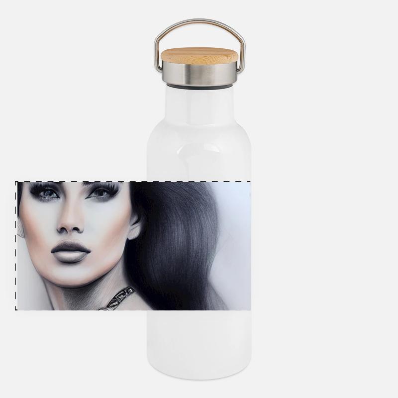Frau mit Schmuck Panorama Thermosflasche mit Bambusdeckel