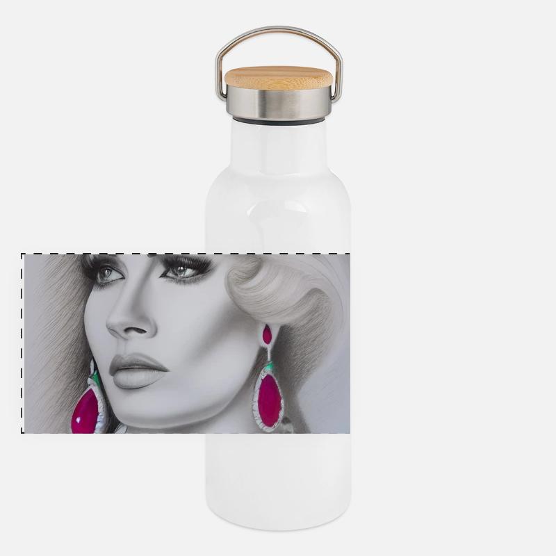 Frau mit Schmuck Panorama Thermosflasche mit Bambusdeckel