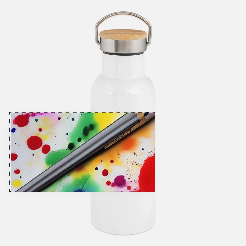 Farbspritzer Panorama Thermosflasche mit Bambusdeckel