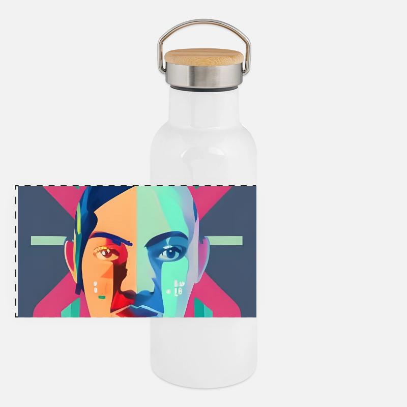 Fragmented Neon Portrait Panoramic Thermal Bottle with Bamboo Lid