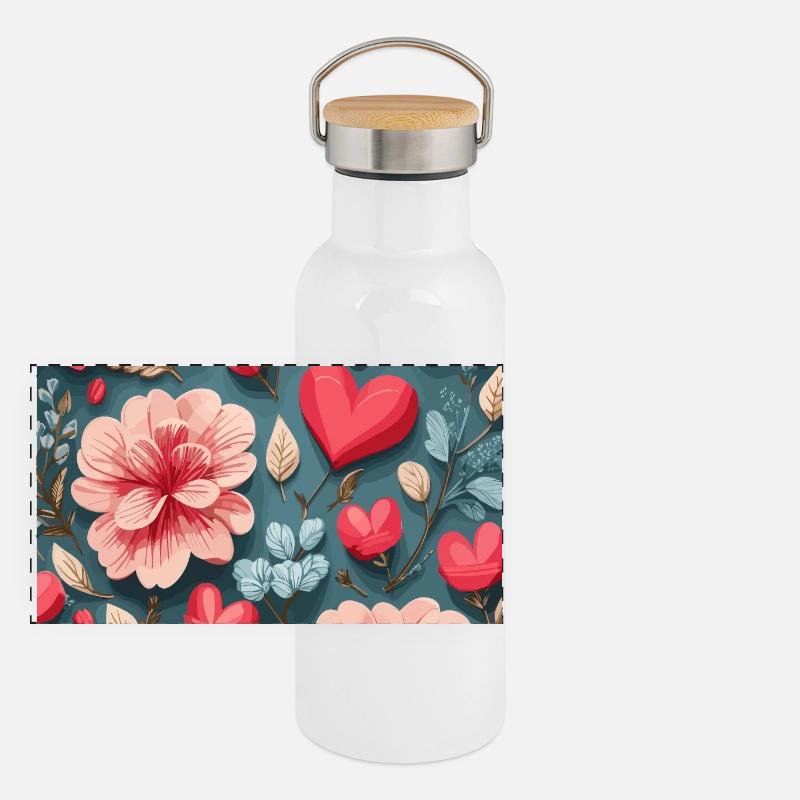 Des roses avec des cœurs Gourde isotherme avec bouchon en bambou